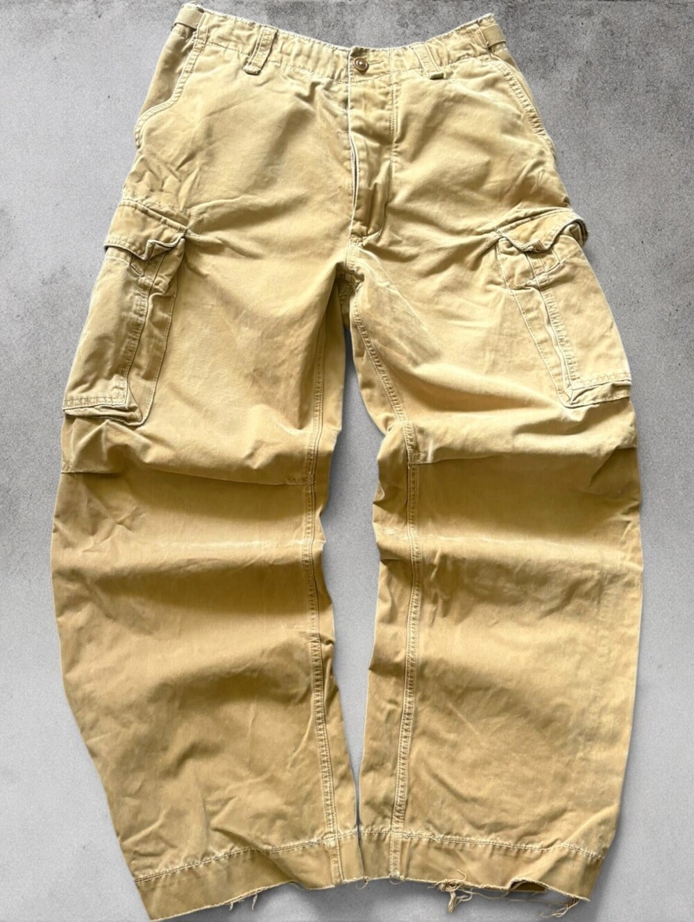 Vintage Abercrombie & Fitch Baggy Wide Leg Paratrooper Cargo Pants 32T Tan Brown
